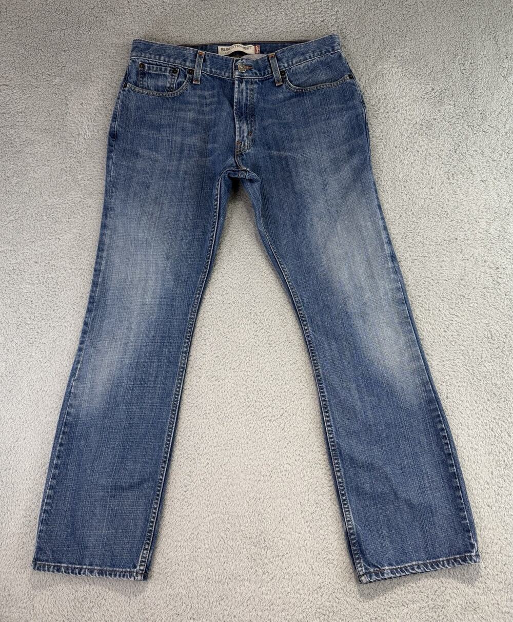 Y2K Levis 514 Mens Slim Straight Jeans Blue Stretch Light Wash Denim 34x30